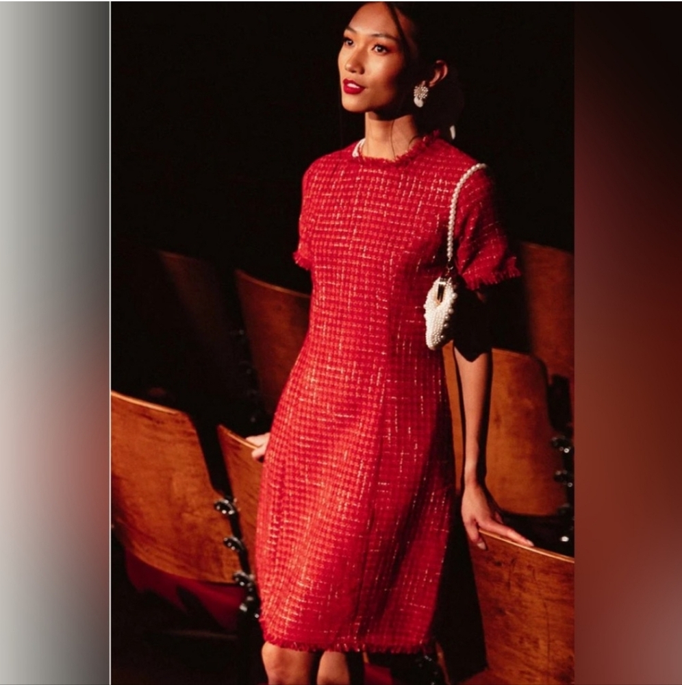 Ivy City Co Red Tweed Mini Dress
